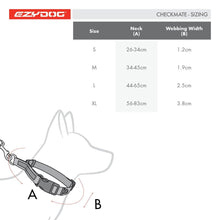Lataa kuva Galleria-katseluun, EzyDog Checkmate on puolikuristava panta, erinomainen a turvallinen valinta roiralle. kuvassa kokotaulukko.